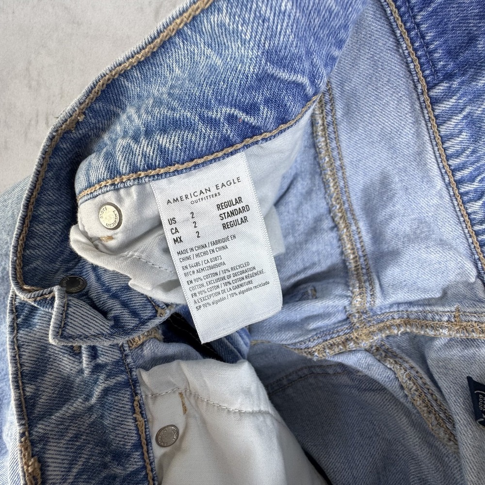 American Eagle Womens Wide-Leg Jeans Light Blue Denim High-Rise Baggy Ripped 2 - Picture 15 of 16